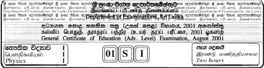 GCE A/L Physics 2001 MCQ - Sinhala